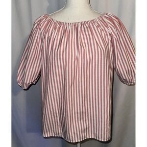 Loft Top Size S Striped Short Sleeve Red and White Peasant Blouse Off Shoulder